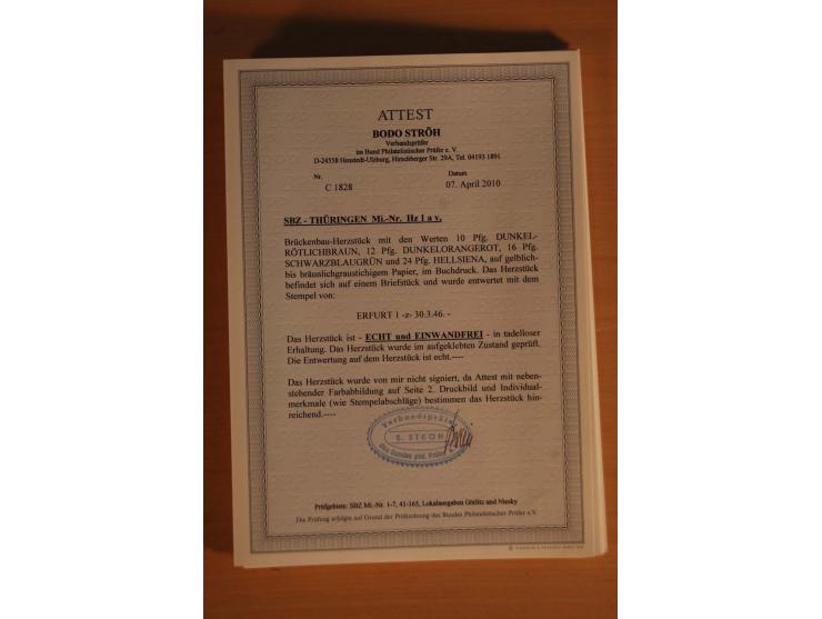 1945/46, postfrische und meist gestempelte kleine Partie, dabei u.a. 2 Großbogen Brückenbau auf dünnem Papier, 8mal Block 4a 