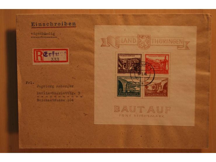 1945/46, postfrische und meist gestempelte kleine Partie, dabei u.a. 2 Großbogen Brückenbau auf dünnem Papier, 8mal Block 4a 