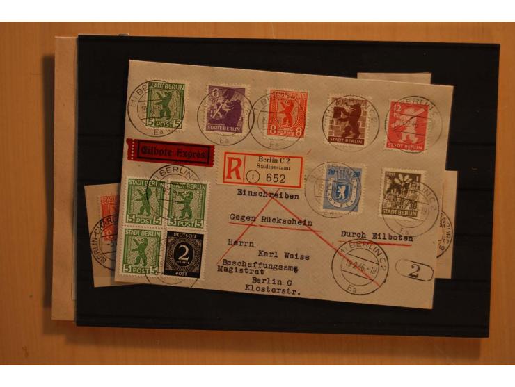 1945/46, postfrische und meist gestempelte kleine Partie, dabei u.a. 2 Großbogen Brückenbau auf dünnem Papier, 8mal Block 4a 