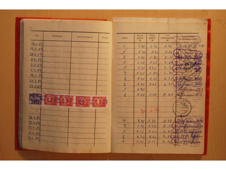 1966/90, ZKD-Kontrollbuch aus 1972 bis 1990 mit einigen frankierten Seiten, dazu ZKD-Ausweis von 1966 und 5 Briefe mit divers