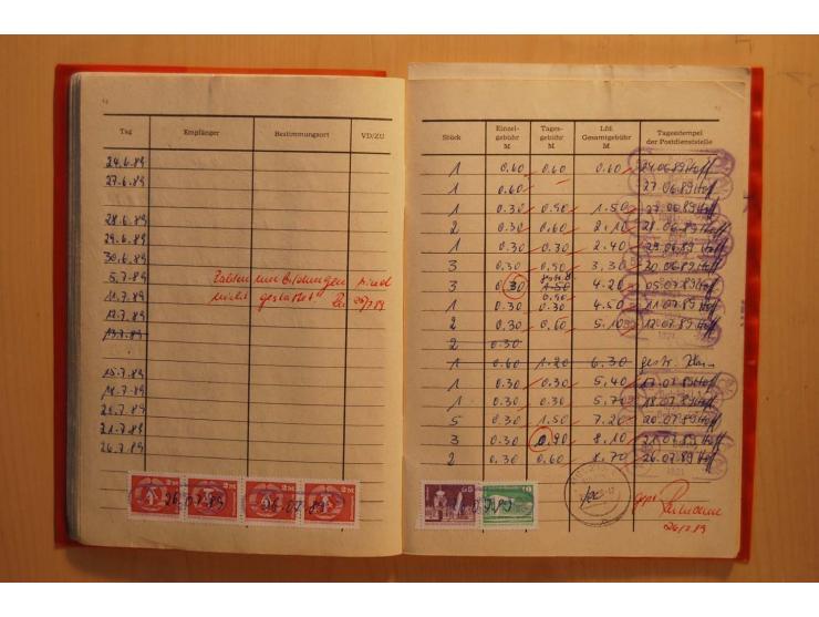 1966/90, ZKD-Kontrollbuch aus 1972 bis 1990 mit einigen frankierten Seiten, dazu ZKD-Ausweis von 1966 und 5 Briefe mit divers
