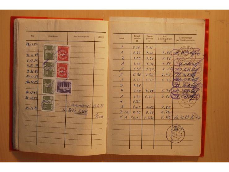 1966/90, ZKD-Kontrollbuch aus 1972 bis 1990 mit einigen frankierten Seiten, dazu ZKD-Ausweis von 1966 und 5 Briefe mit divers