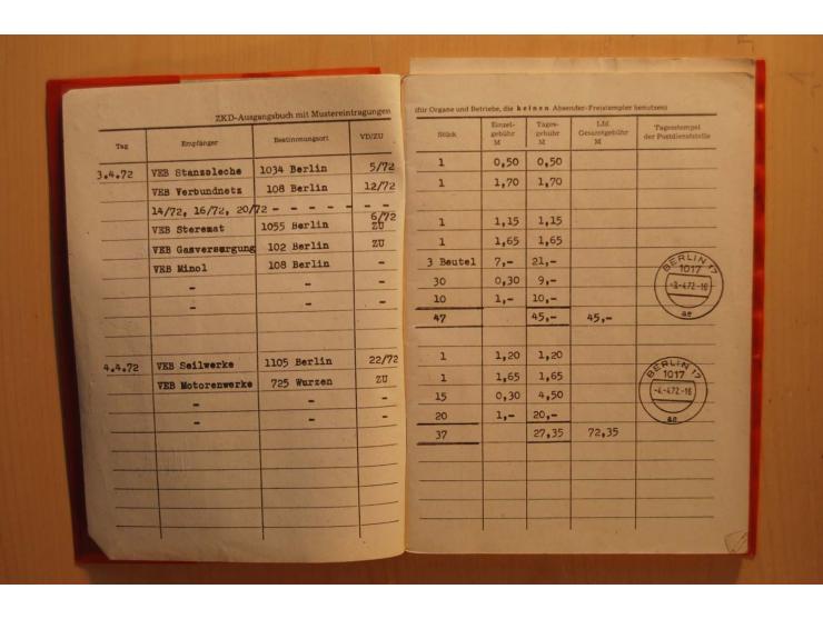 1966/90, ZKD-Kontrollbuch aus 1972 bis 1990 mit einigen frankierten Seiten, dazu ZKD-Ausweis von 1966 und 5 Briefe mit divers