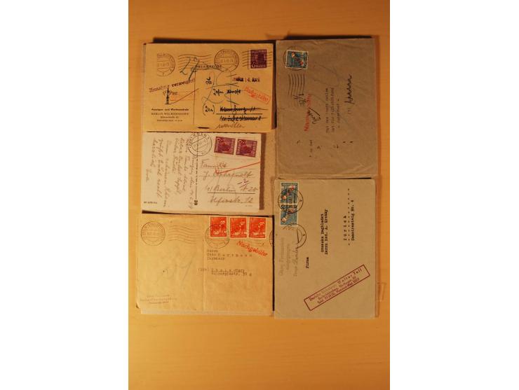 1949/50, Rotaufdruck, über 50 Briefe und Karten mit EF und MEF, R-Briefe, Nachnahme-Briefe und Auslandspost sowie weitere Bes