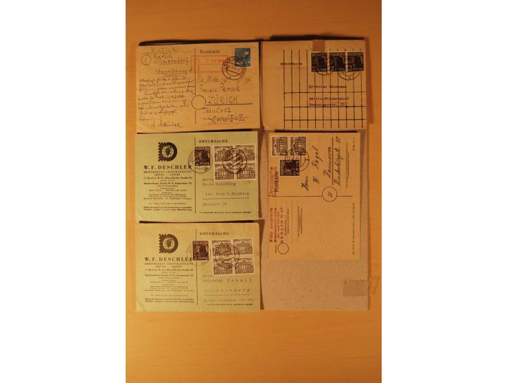 1949/50, Rotaufdruck, über 50 Briefe und Karten mit EF und MEF, R-Briefe, Nachnahme-Briefe und Auslandspost sowie weitere Bes