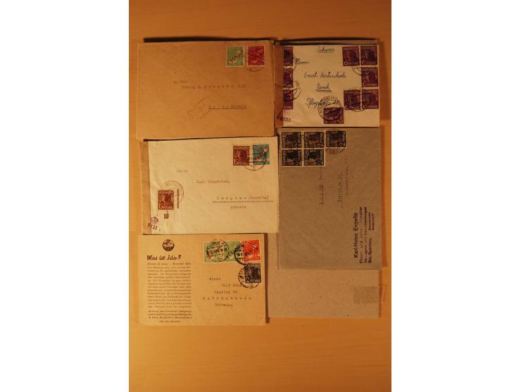 1949/50, Rotaufdruck, über 50 Briefe und Karten mit EF und MEF, R-Briefe, Nachnahme-Briefe und Auslandspost sowie weitere Bes