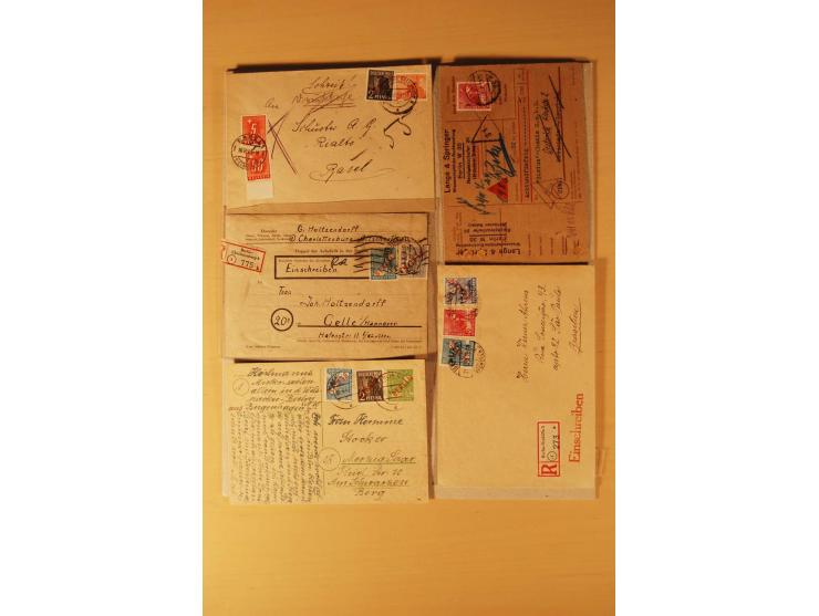 1949/50, Rotaufdruck, über 50 Briefe und Karten mit EF und MEF, R-Briefe, Nachnahme-Briefe und Auslandspost sowie weitere Bes
