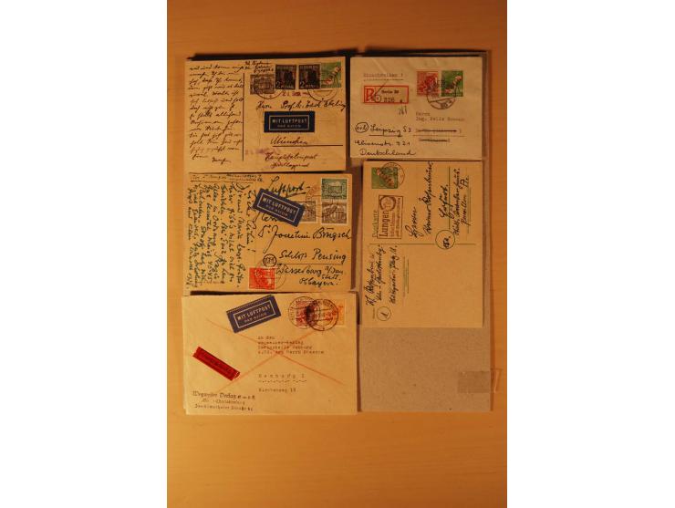 1949/50, Rotaufdruck, über 50 Briefe und Karten mit EF und MEF, R-Briefe, Nachnahme-Briefe und Auslandspost sowie weitere Bes