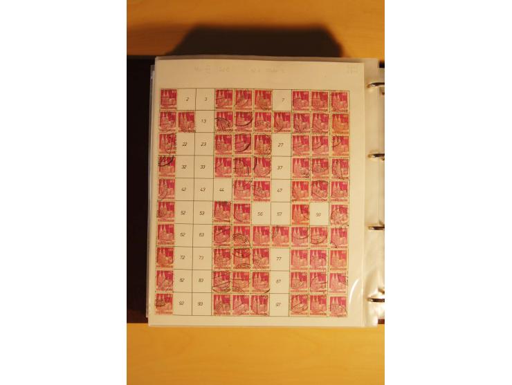 1948, Bauten Spezial-Posten mit angefangenen Plattierungen, Retuschen, Zähnungsvarianten etc., dazu Einsteckbuch mit postfris
