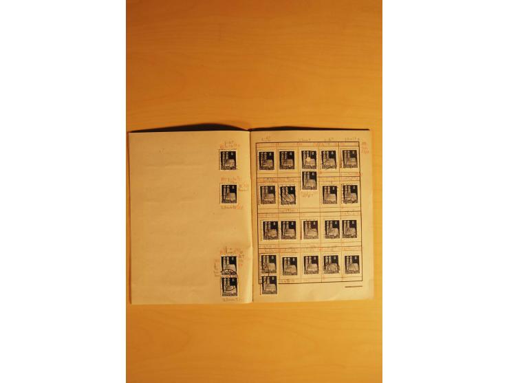 1948, Bauten Spezial-Posten mit angefangenen Plattierungen, Retuschen, Zähnungsvarianten etc., dazu Einsteckbuch mit postfris