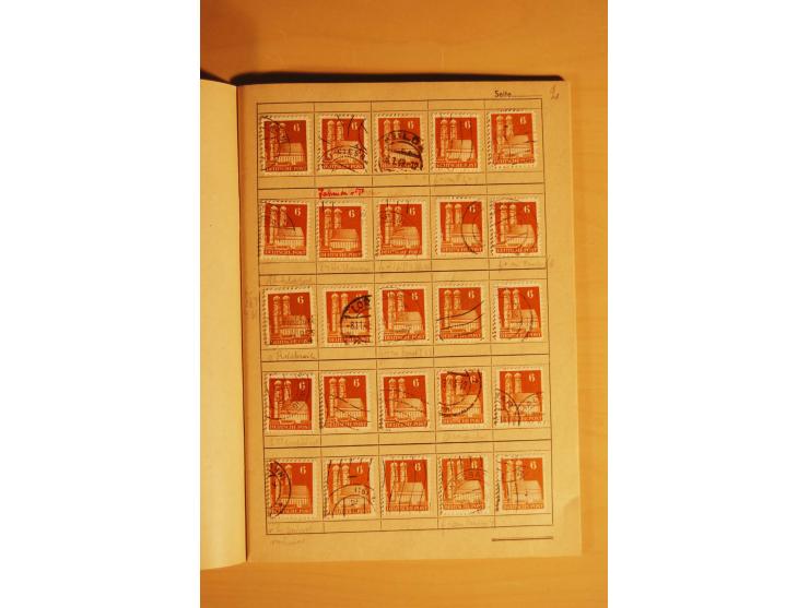 1948, Bauten Spezial-Posten mit angefangenen Plattierungen, Retuschen, Zähnungsvarianten etc., dazu Einsteckbuch mit postfris