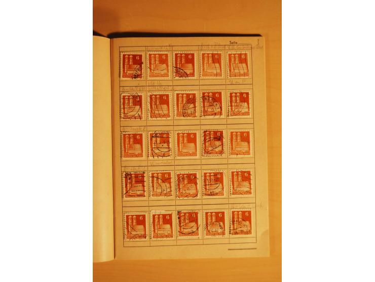 1948, Bauten Spezial-Posten mit angefangenen Plattierungen, Retuschen, Zähnungsvarianten etc., dazu Einsteckbuch mit postfris