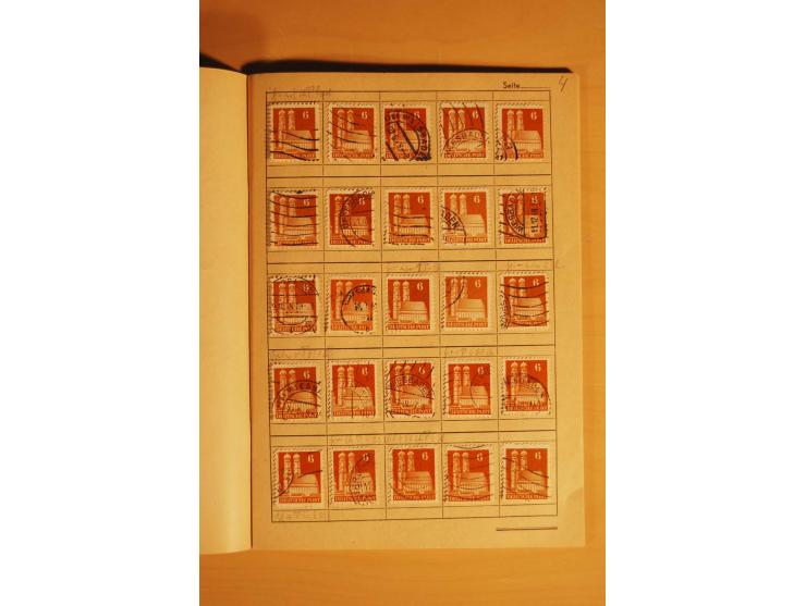 1948, Bauten Spezial-Posten mit angefangenen Plattierungen, Retuschen, Zähnungsvarianten etc., dazu Einsteckbuch mit postfris