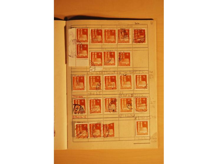1948, Bauten Spezial-Posten mit angefangenen Plattierungen, Retuschen, Zähnungsvarianten etc., dazu Einsteckbuch mit postfris