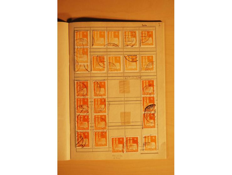 1948, Bauten Spezial-Posten mit angefangenen Plattierungen, Retuschen, Zähnungsvarianten etc., dazu Einsteckbuch mit postfris