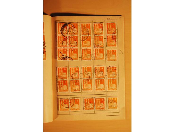 1948, Bauten Spezial-Posten mit angefangenen Plattierungen, Retuschen, Zähnungsvarianten etc., dazu Einsteckbuch mit postfris