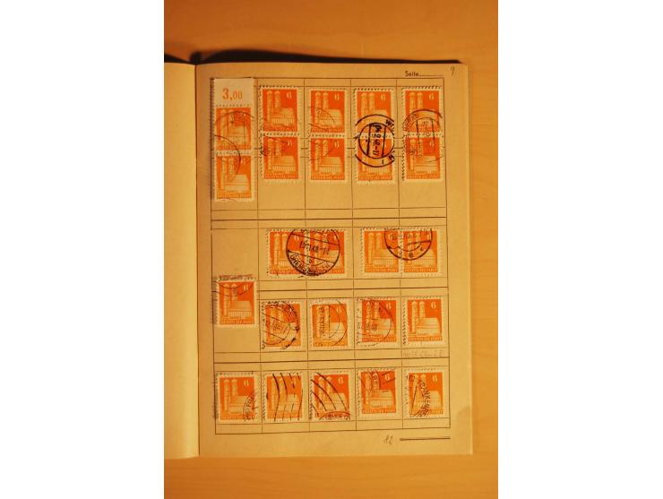 1948, Bauten Spezial-Posten mit angefangenen Plattierungen, Retuschen, Zähnungsvarianten etc., dazu Einsteckbuch mit postfris