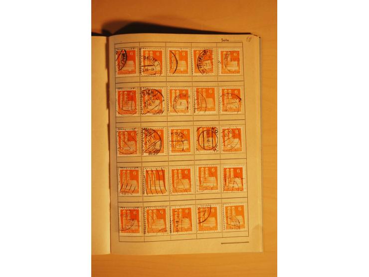 1948, Bauten Spezial-Posten mit angefangenen Plattierungen, Retuschen, Zähnungsvarianten etc., dazu Einsteckbuch mit postfris