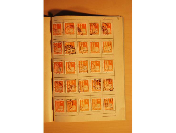 1948, Bauten Spezial-Posten mit angefangenen Plattierungen, Retuschen, Zähnungsvarianten etc., dazu Einsteckbuch mit postfris