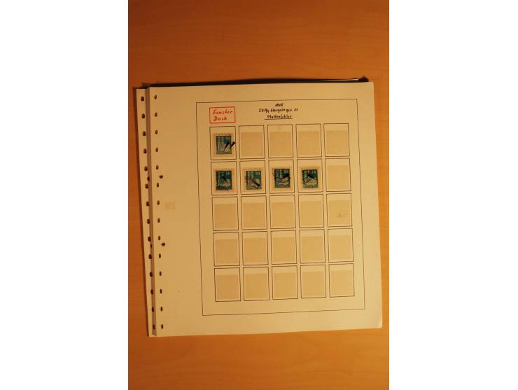 1948, Bauten Spezial-Posten mit angefangenen Plattierungen, Retuschen, Zähnungsvarianten etc., dazu Einsteckbuch mit postfris