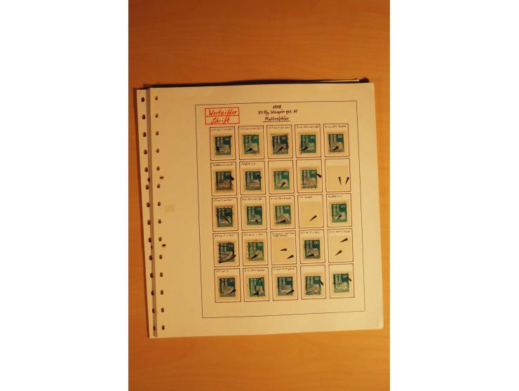 1948, Bauten Spezial-Posten mit angefangenen Plattierungen, Retuschen, Zähnungsvarianten etc., dazu Einsteckbuch mit postfris