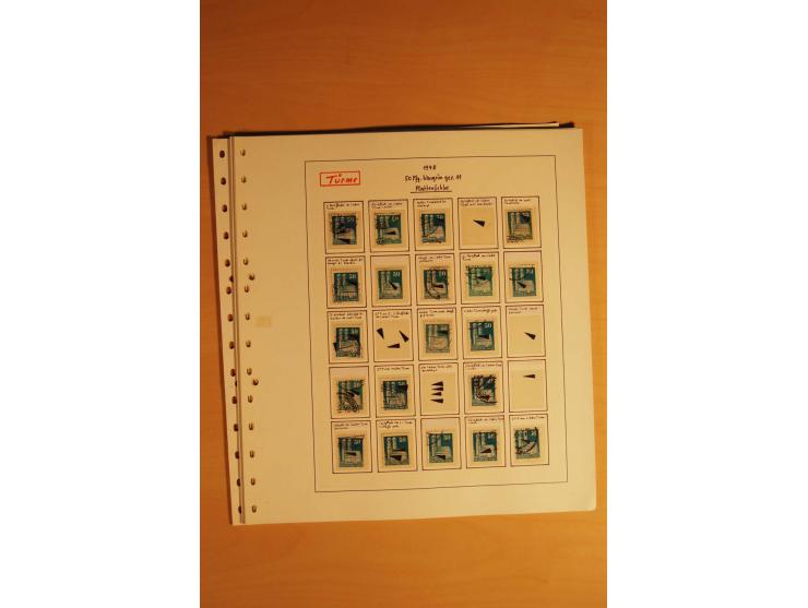 1948, Bauten Spezial-Posten mit angefangenen Plattierungen, Retuschen, Zähnungsvarianten etc., dazu Einsteckbuch mit postfris