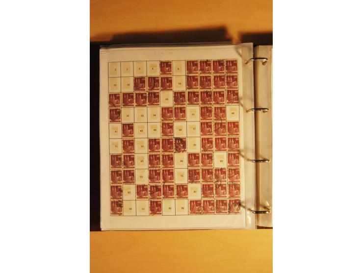 1948, Bauten Spezial-Posten mit angefangenen Plattierungen, Retuschen, Zähnungsvarianten etc., dazu Einsteckbuch mit postfris