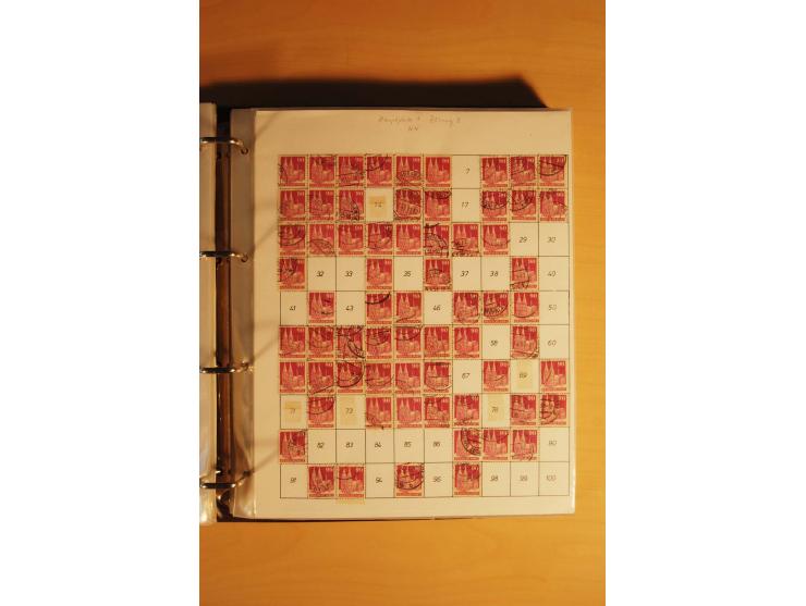 1948, Bauten Spezial-Posten mit angefangenen Plattierungen, Retuschen, Zähnungsvarianten etc., dazu Einsteckbuch mit postfris