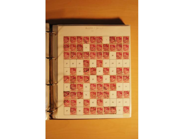 1948, Bauten Spezial-Posten mit angefangenen Plattierungen, Retuschen, Zähnungsvarianten etc., dazu Einsteckbuch mit postfris