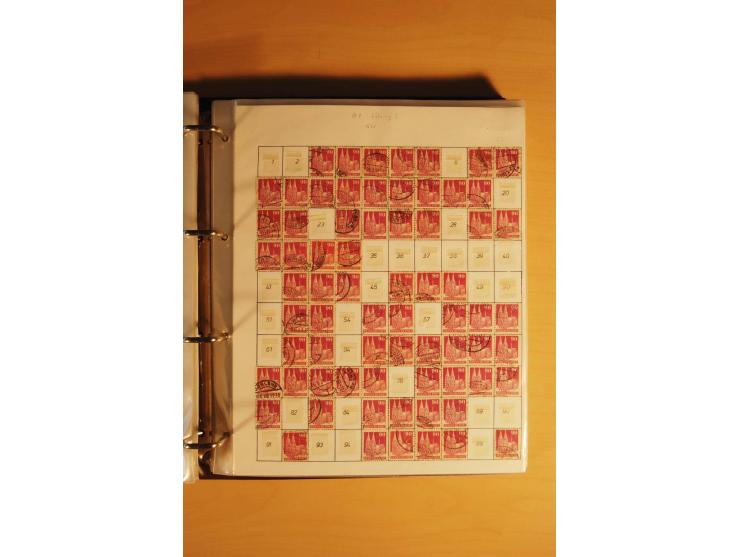 1948, Bauten Spezial-Posten mit angefangenen Plattierungen, Retuschen, Zähnungsvarianten etc., dazu Einsteckbuch mit postfris