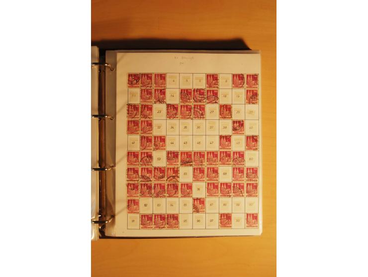 1948, Bauten Spezial-Posten mit angefangenen Plattierungen, Retuschen, Zähnungsvarianten etc., dazu Einsteckbuch mit postfris