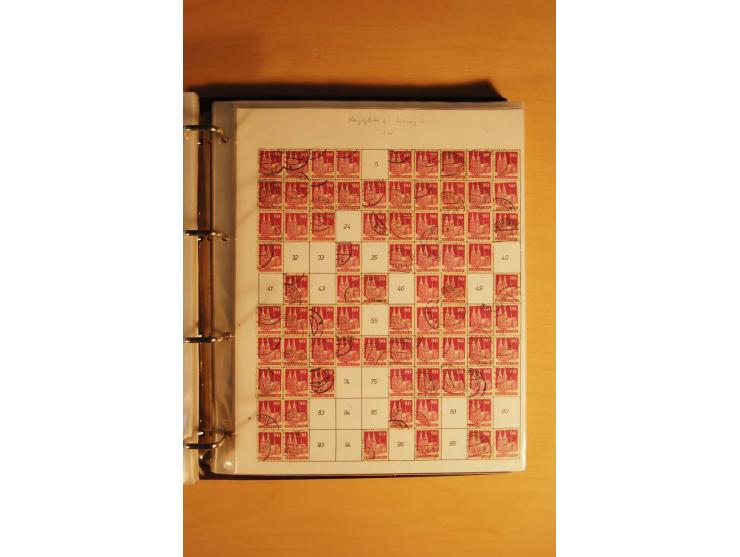 1948, Bauten Spezial-Posten mit angefangenen Plattierungen, Retuschen, Zähnungsvarianten etc., dazu Einsteckbuch mit postfris
