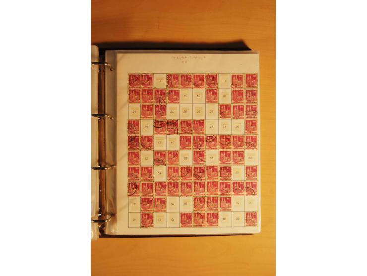 1948, Bauten Spezial-Posten mit angefangenen Plattierungen, Retuschen, Zähnungsvarianten etc., dazu Einsteckbuch mit postfris