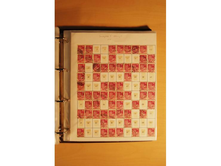 1948, Bauten Spezial-Posten mit angefangenen Plattierungen, Retuschen, Zähnungsvarianten etc., dazu Einsteckbuch mit postfris