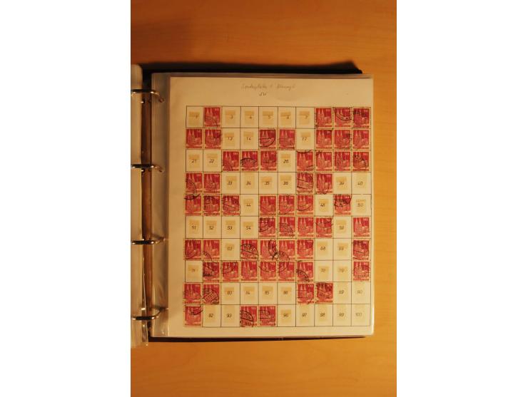 1948, Bauten Spezial-Posten mit angefangenen Plattierungen, Retuschen, Zähnungsvarianten etc., dazu Einsteckbuch mit postfris