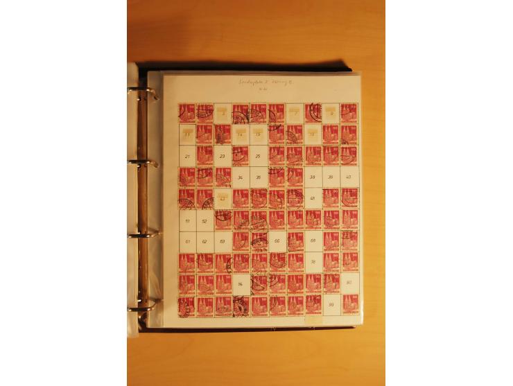 1948, Bauten Spezial-Posten mit angefangenen Plattierungen, Retuschen, Zähnungsvarianten etc., dazu Einsteckbuch mit postfris