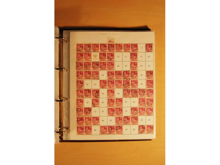 1948, Bauten Spezial-Posten mit angefangenen Plattierungen, Retuschen, Zähnungsvarianten etc., dazu Einsteckbuch mit postfris