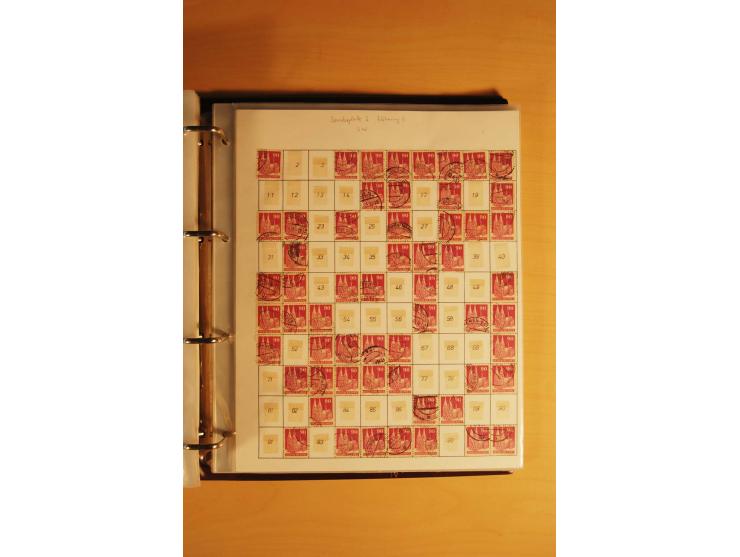 1948, Bauten Spezial-Posten mit angefangenen Plattierungen, Retuschen, Zähnungsvarianten etc., dazu Einsteckbuch mit postfris