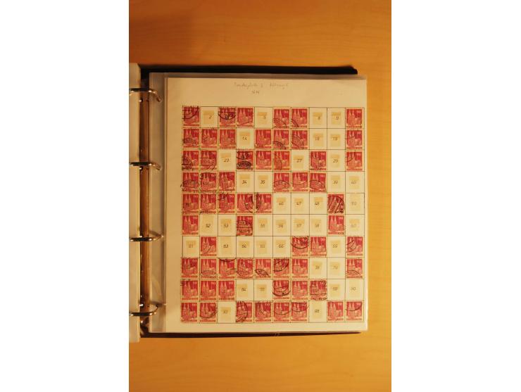 1948, Bauten Spezial-Posten mit angefangenen Plattierungen, Retuschen, Zähnungsvarianten etc., dazu Einsteckbuch mit postfris