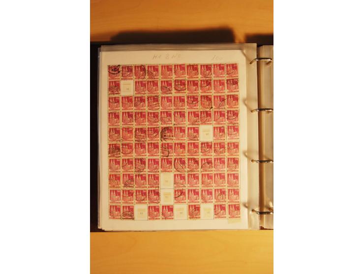 1948, Bauten Spezial-Posten mit angefangenen Plattierungen, Retuschen, Zähnungsvarianten etc., dazu Einsteckbuch mit postfris