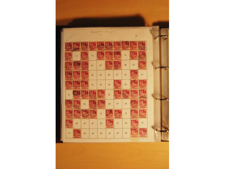 1948, Bauten Spezial-Posten mit angefangenen Plattierungen, Retuschen, Zähnungsvarianten etc., dazu Einsteckbuch mit postfris