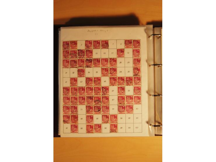 1948, Bauten Spezial-Posten mit angefangenen Plattierungen, Retuschen, Zähnungsvarianten etc., dazu Einsteckbuch mit postfris