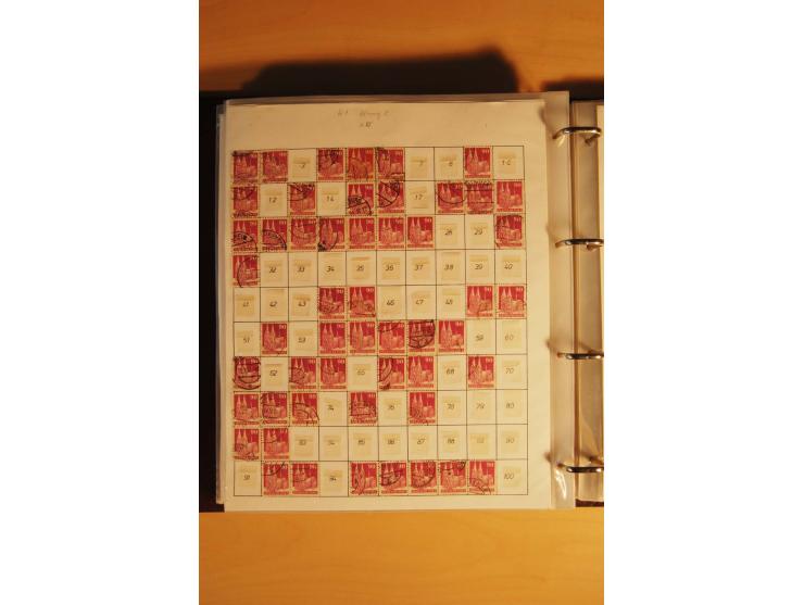 1948, Bauten Spezial-Posten mit angefangenen Plattierungen, Retuschen, Zähnungsvarianten etc., dazu Einsteckbuch mit postfris