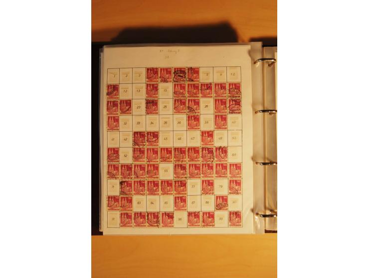 1948, Bauten Spezial-Posten mit angefangenen Plattierungen, Retuschen, Zähnungsvarianten etc., dazu Einsteckbuch mit postfris