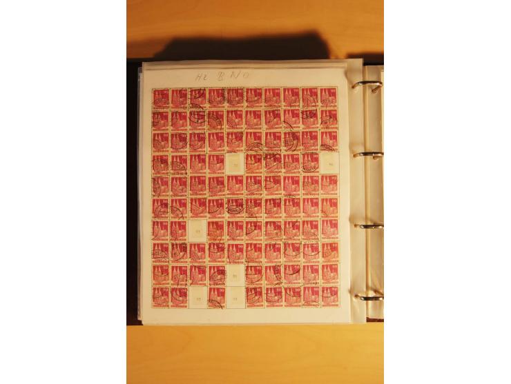 1948, Bauten Spezial-Posten mit angefangenen Plattierungen, Retuschen, Zähnungsvarianten etc., dazu Einsteckbuch mit postfris