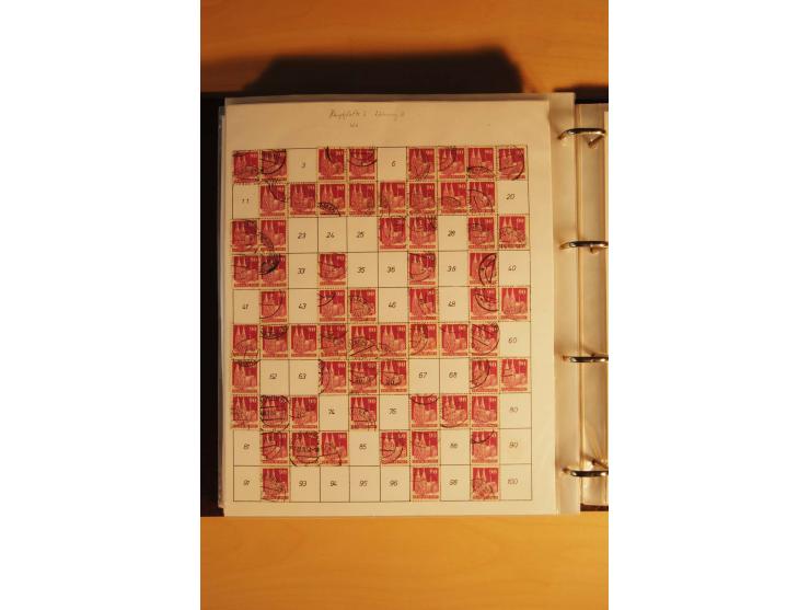 1948, Bauten Spezial-Posten mit angefangenen Plattierungen, Retuschen, Zähnungsvarianten etc., dazu Einsteckbuch mit postfris