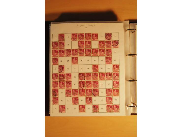 1948, Bauten Spezial-Posten mit angefangenen Plattierungen, Retuschen, Zähnungsvarianten etc., dazu Einsteckbuch mit postfris
