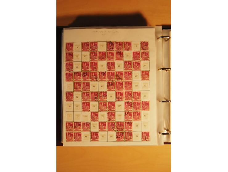 1948, Bauten Spezial-Posten mit angefangenen Plattierungen, Retuschen, Zähnungsvarianten etc., dazu Einsteckbuch mit postfris