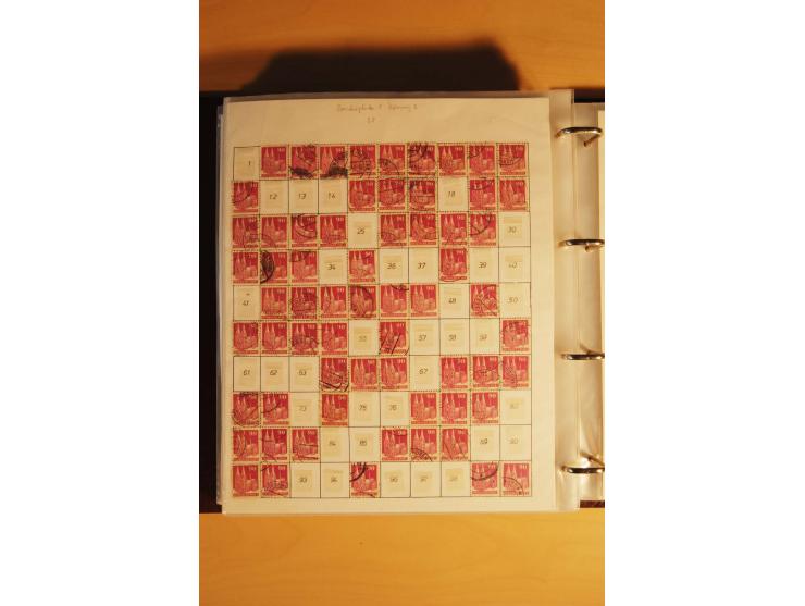 1948, Bauten Spezial-Posten mit angefangenen Plattierungen, Retuschen, Zähnungsvarianten etc., dazu Einsteckbuch mit postfris