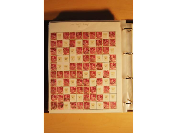 1948, Bauten Spezial-Posten mit angefangenen Plattierungen, Retuschen, Zähnungsvarianten etc., dazu Einsteckbuch mit postfris